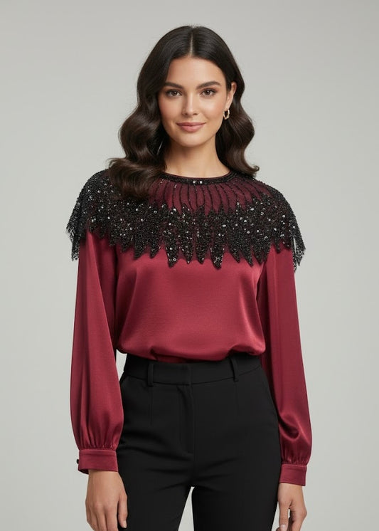 Partywear Satin Top with Sequins work