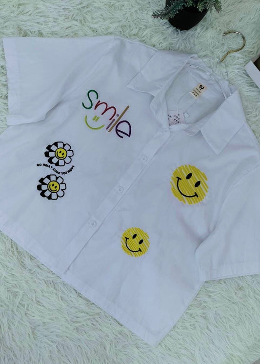 Crop Shirt with Smiley Embroidered Patches