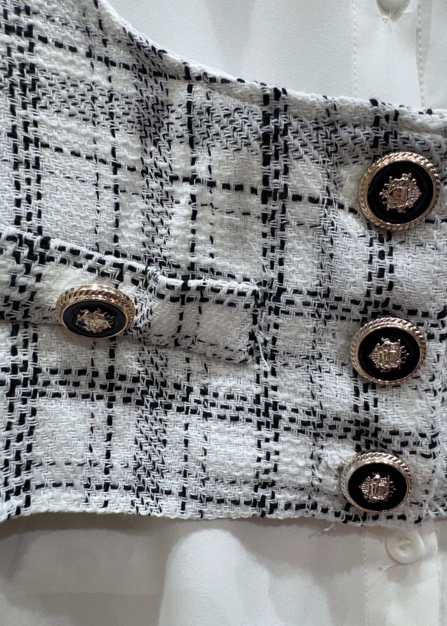 Long White Shirt with Crop Tweed Waist Coat