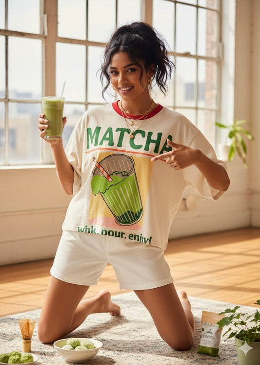 Matcha Printed Oversized Crop T-shirt