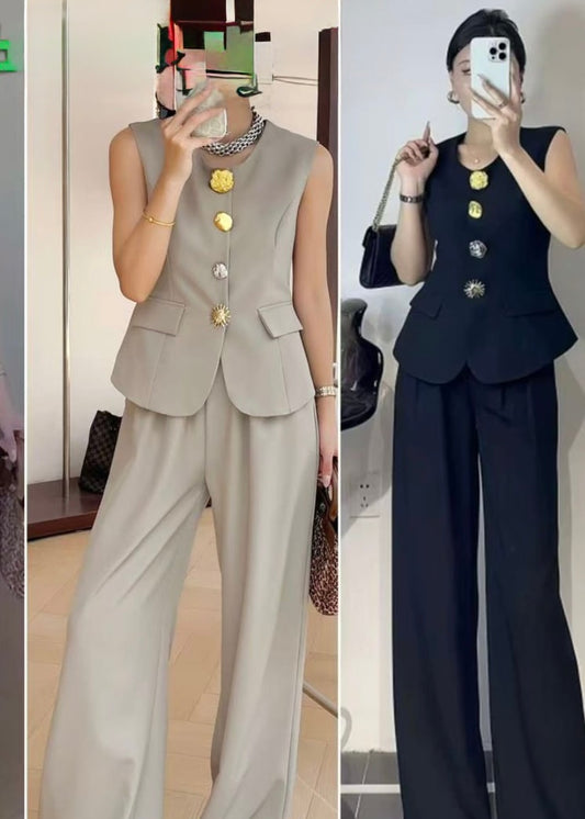 2 Pc Set - Abstract Buttoned Waist Coat with Trouser Pant