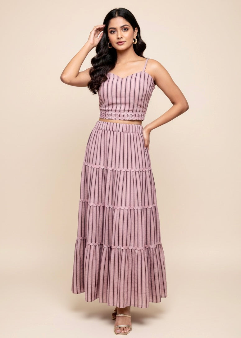 3 Pc Set - Crop Top, Layered Skirt with Shrug