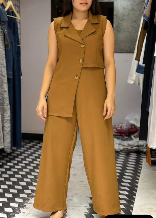 2 Pc Set - Solid Stylised Waist Coat & Pant