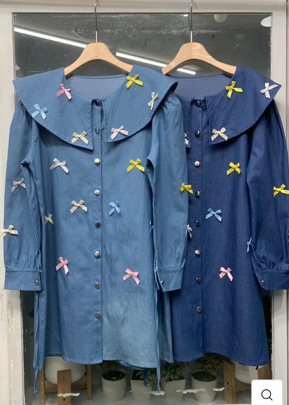 Cute Bow Denim Shirt Dress