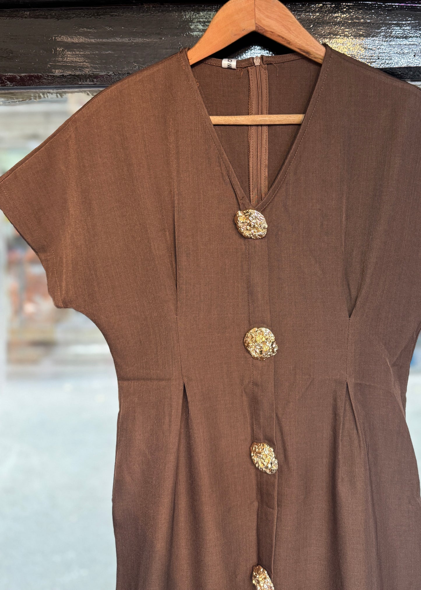 Classy Brown Dress with Metal Buttons