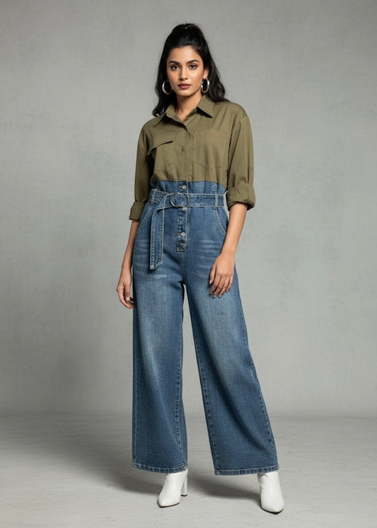 Denim Jumpsuit with Belt