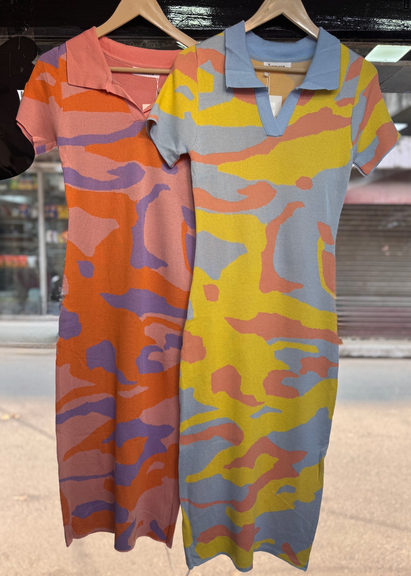 Abstract Printed Knitted Midi Dress