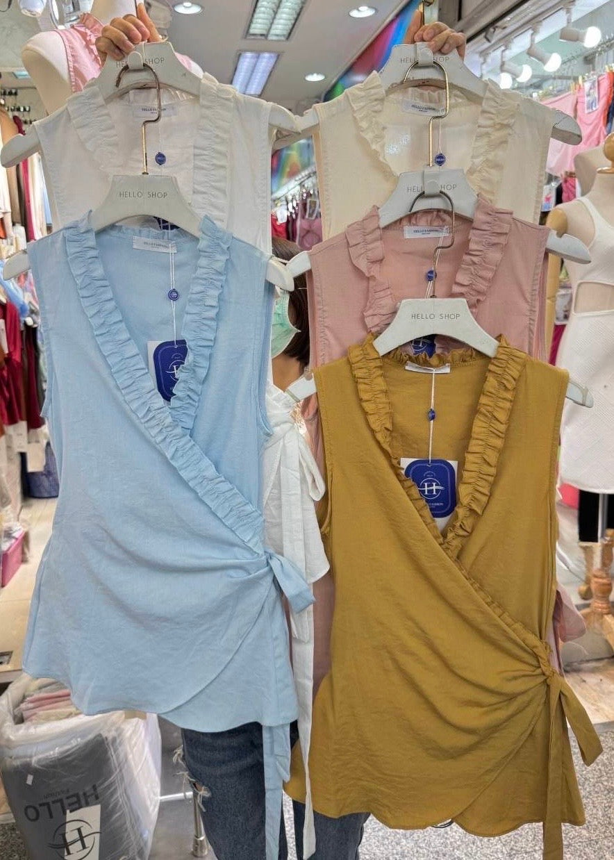 Plain Wrap Around Top with Frill Detailing