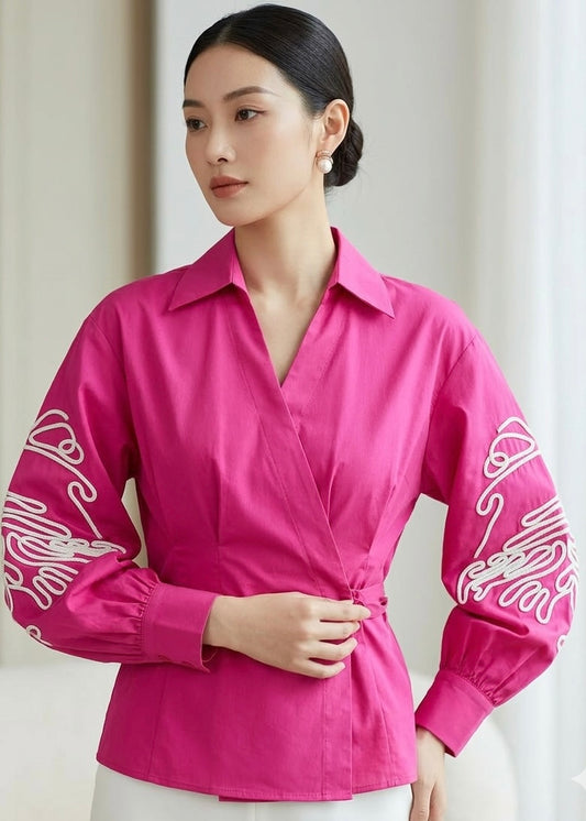 Side Lock Cotton Shirt with Embroidered Sleeves