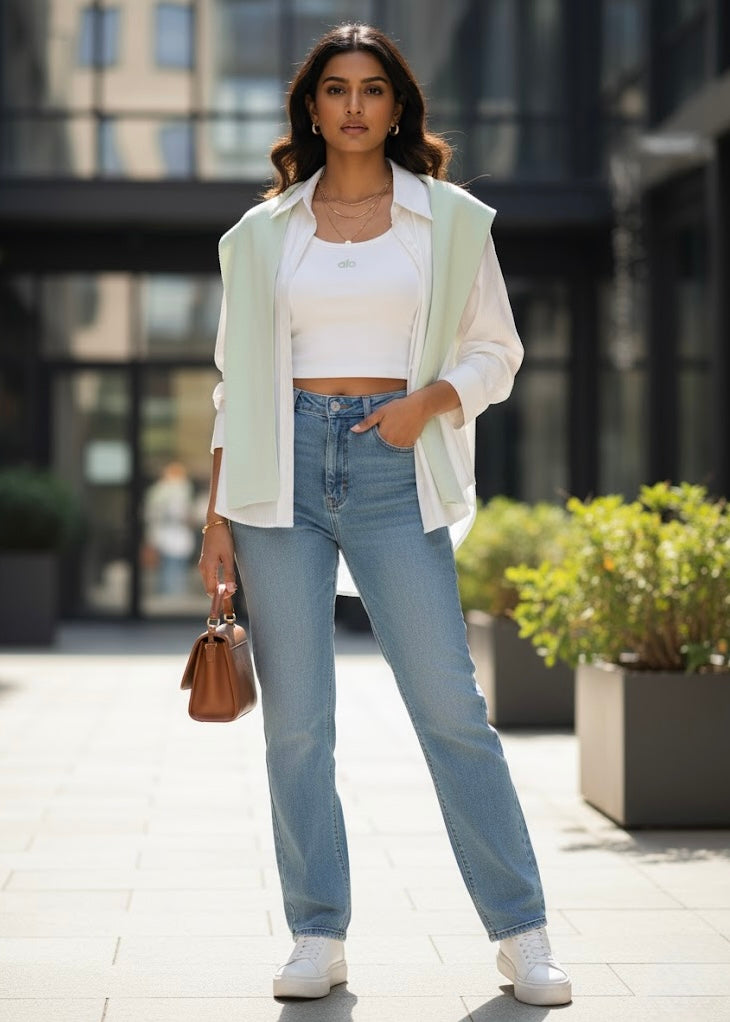 3 Pc Set - Striped Shirt, plain inner and shoulder stole