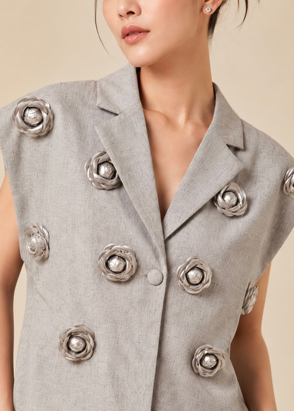 Blazer Style Top with 3D Roses
