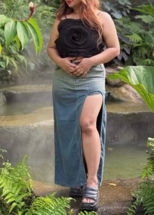 High Slit Denim Skirt with inbuilt Shorts