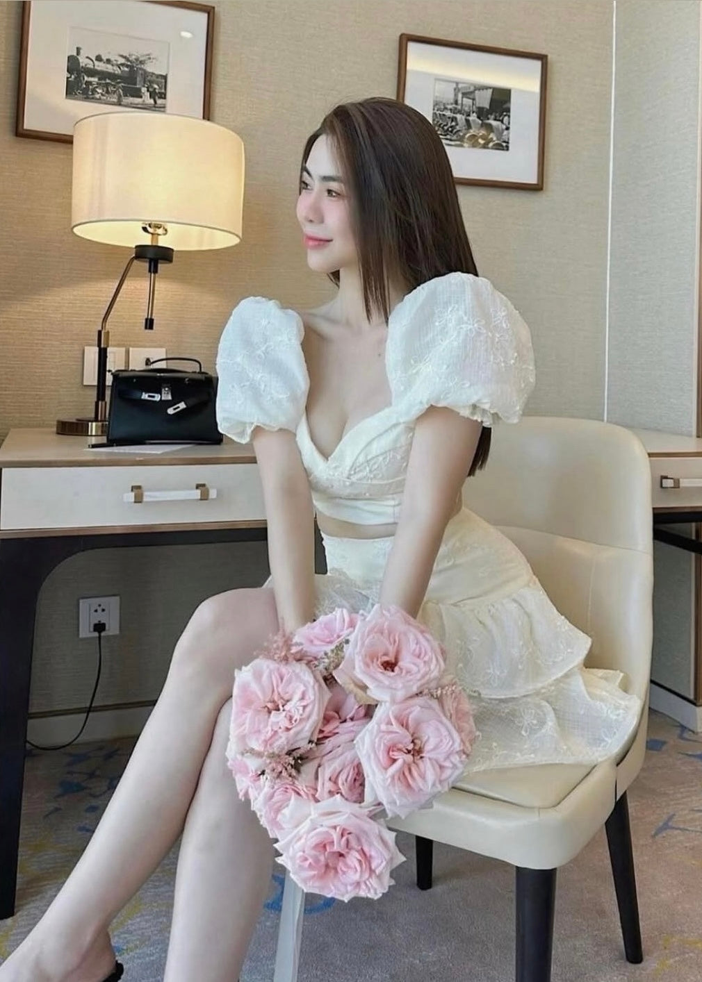 2 Pc Set - Embroidered Crop Top with Matching Skirt