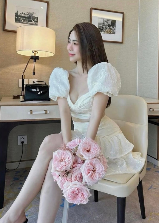 2 Pc Set - Embroidered Crop Top with Matching Skirt