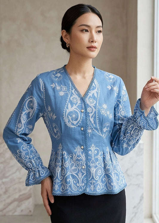 Paisley Designed Peplum Shirt