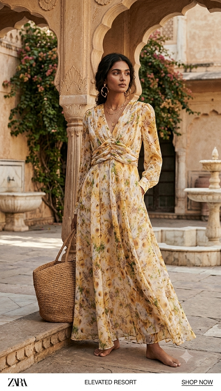 Long Floral Printed Flowy Dress