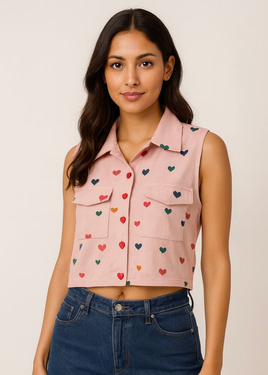 Cute Heart Printed Waist Coat