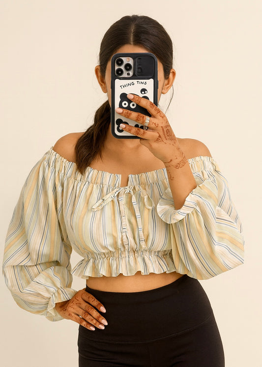 Plus Size Striped Off Shoulder Top