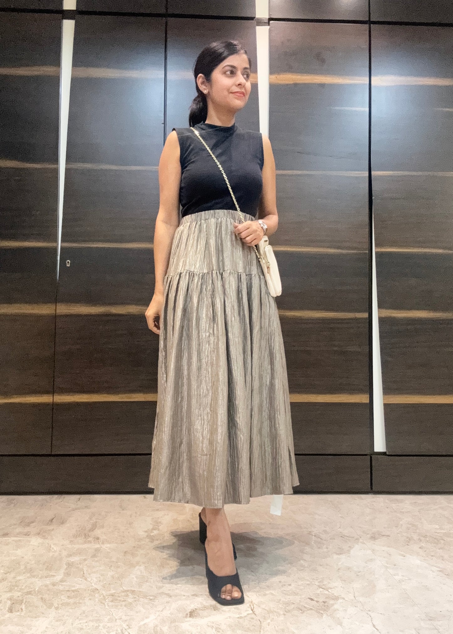 Stylish Metallic Flare Skirt