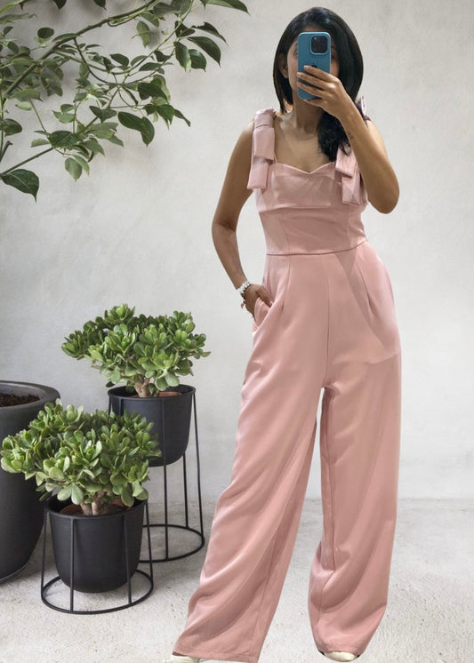 Pink Jumpsuit with Bow Detailing