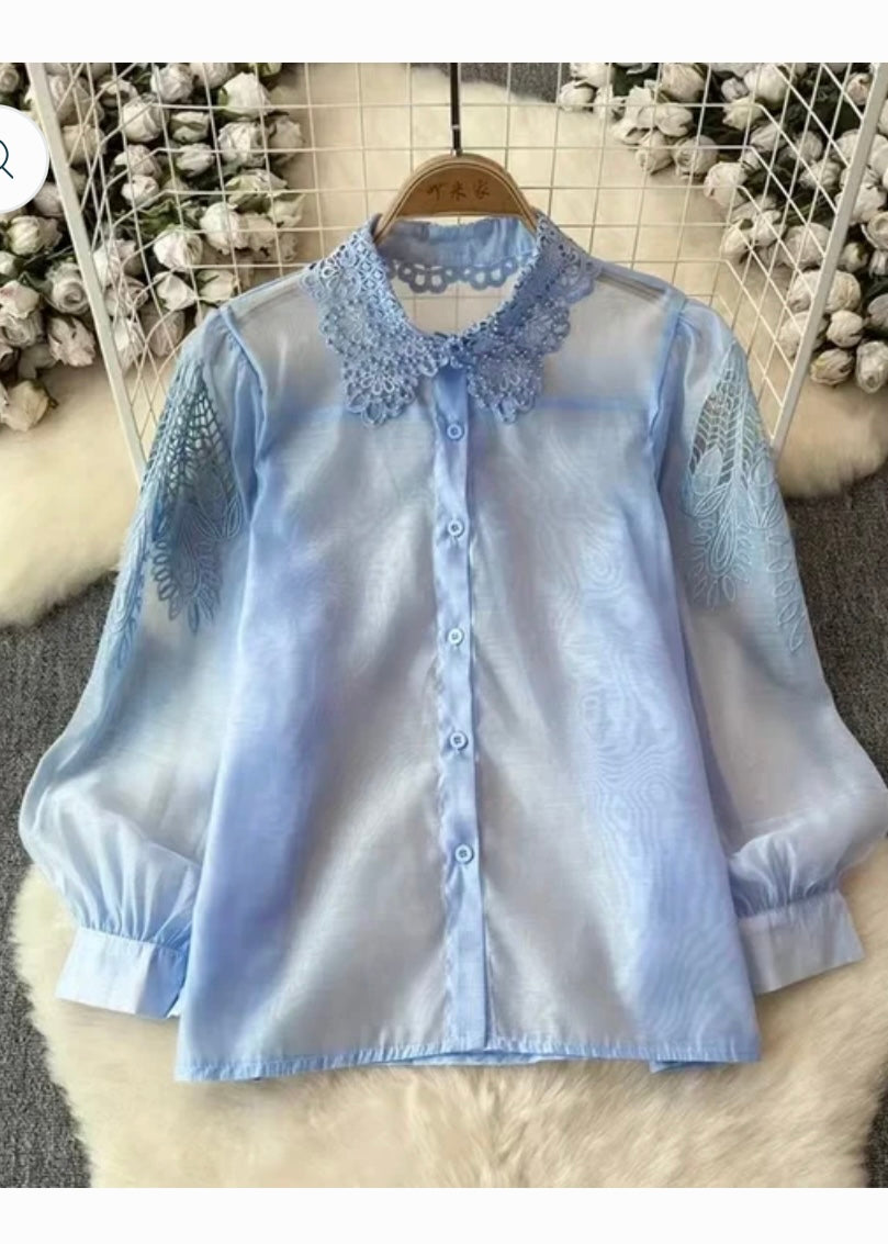 Organza Shirt with Cut out Design on Sleeves