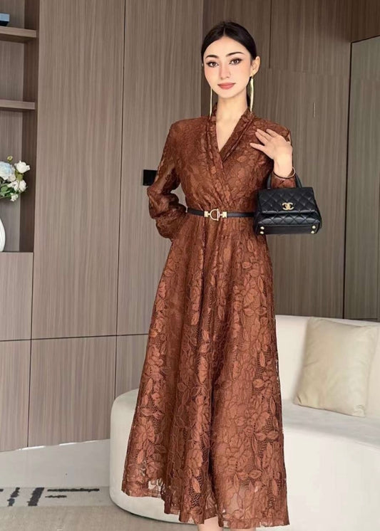 Decorative Long Net Dress with Belt