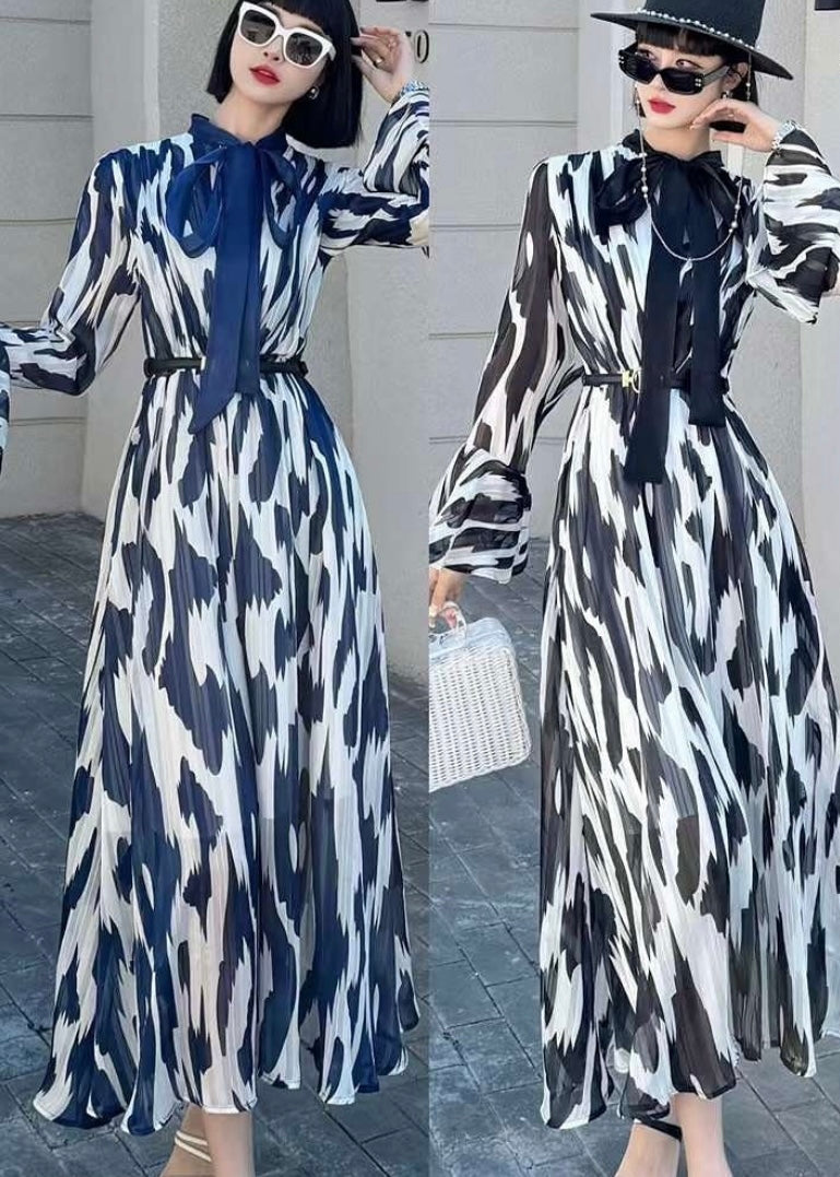 Long Printed Dress with Front Knot