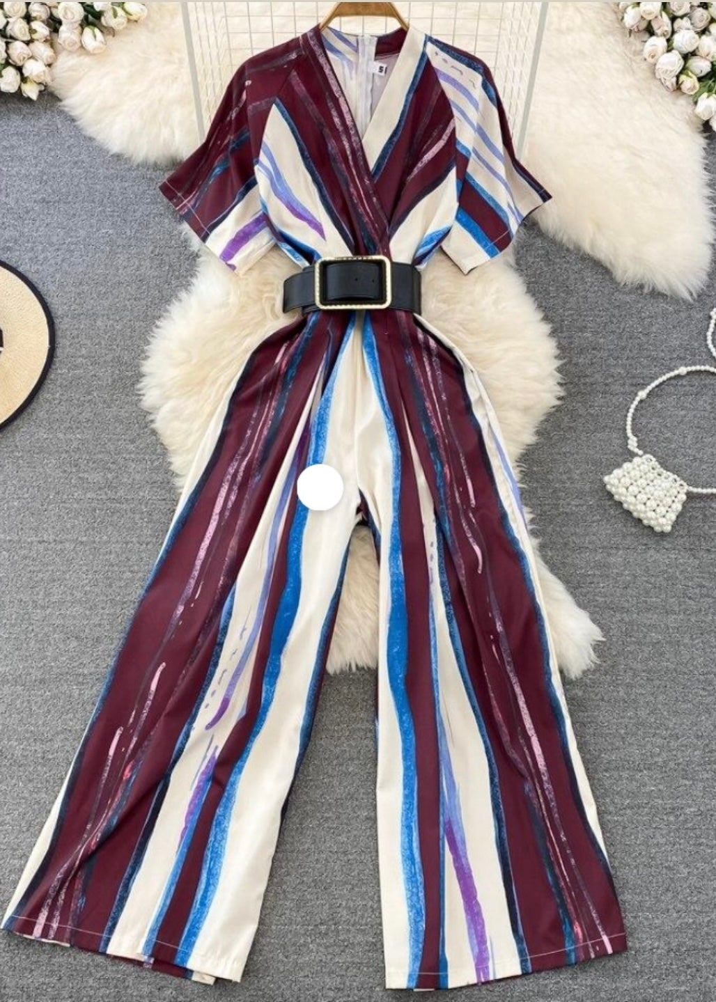 Full Length Printed Jumpsuit with Belt