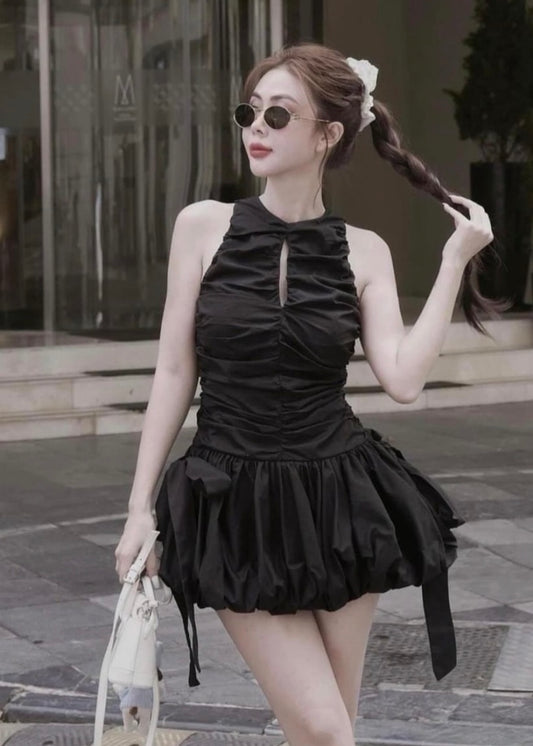 Solid Balloon Style Short Dress