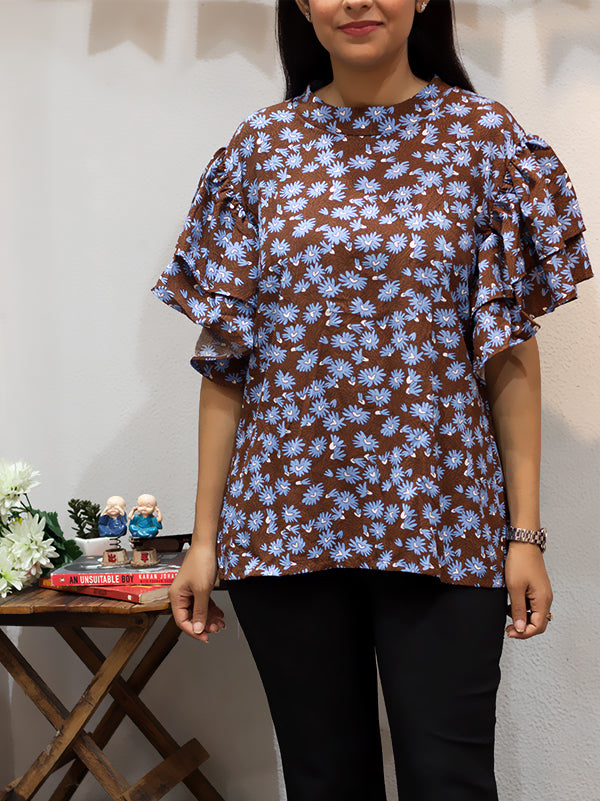 Printed Top with Bell Sleeves