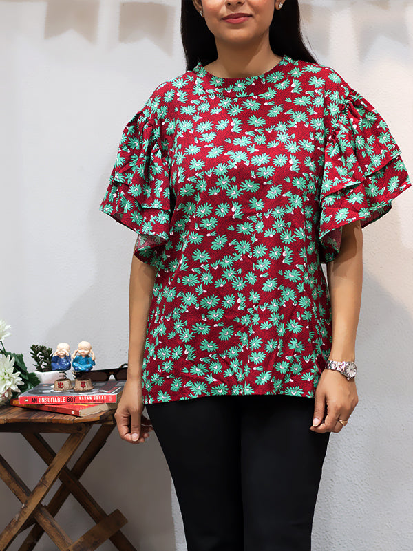 Printed Top with Bell Sleeves