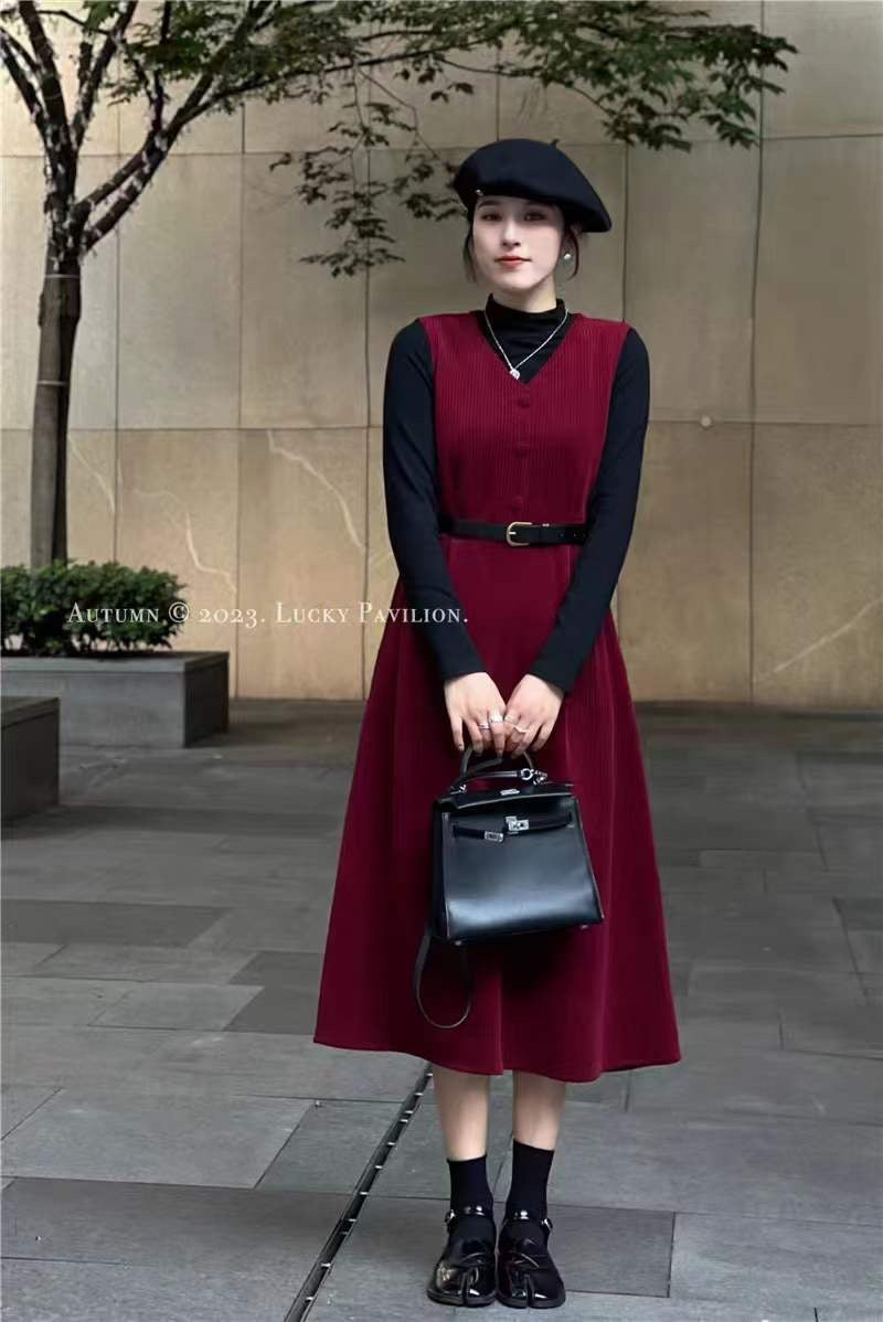 2-Pc Winter Long Dress with belt