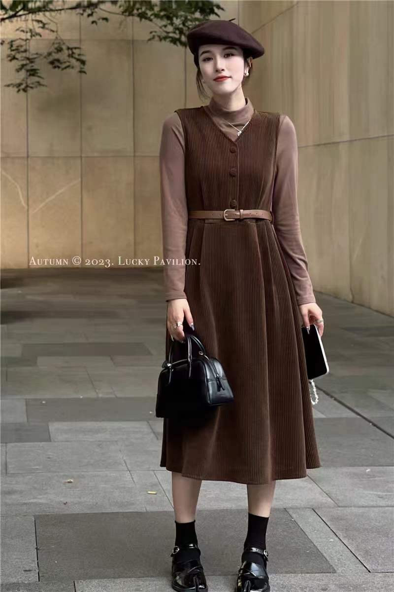 2-Pc Winter Long Dress with belt