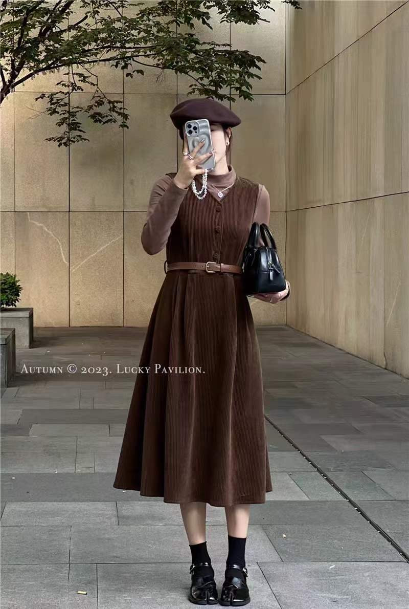 2-Pc Winter Long Dress with belt