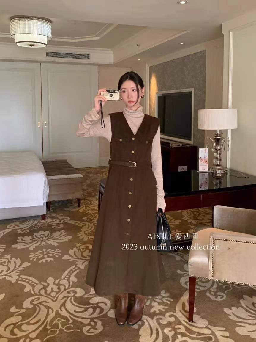 2-Pc Winter Long Dress with belt