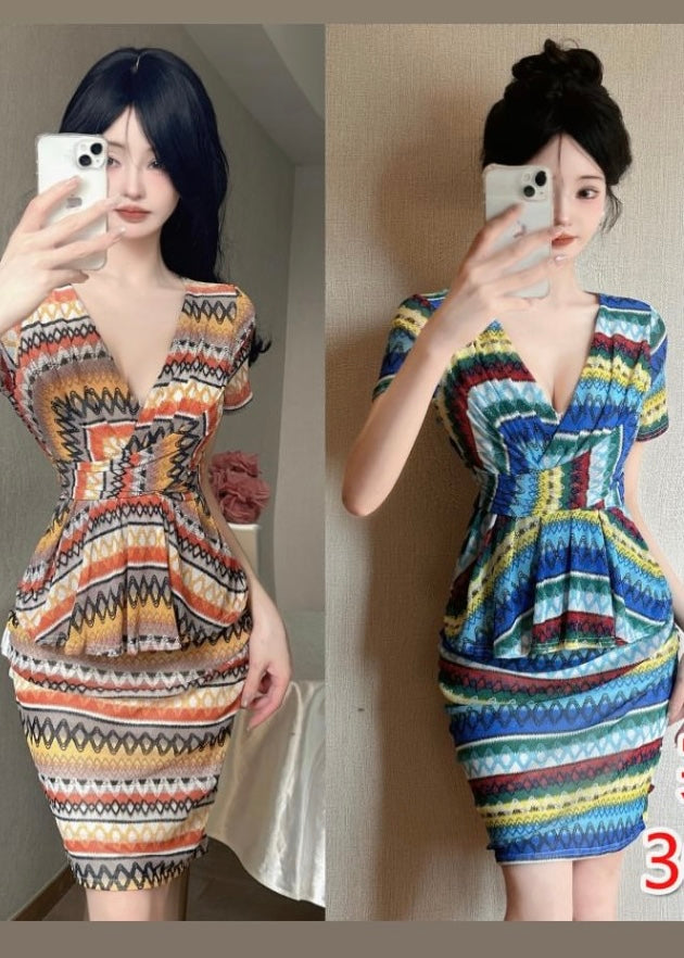 Multicolor Geometric Pattern Fitted Dress