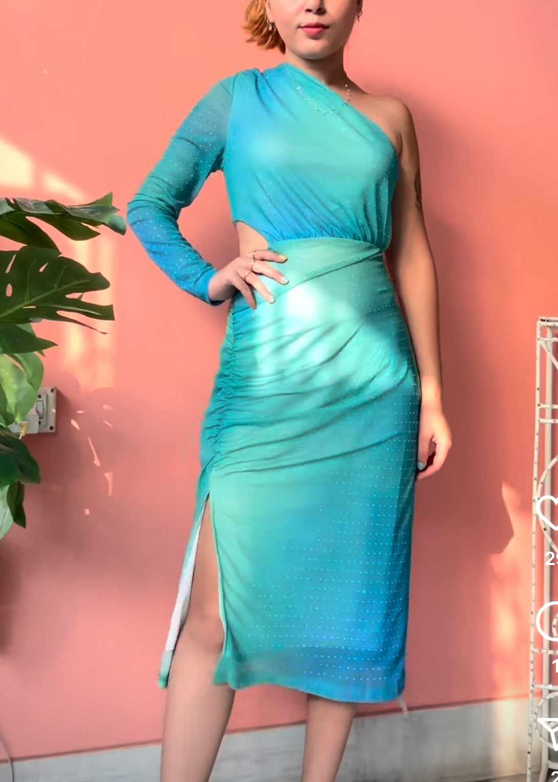 Shimmery One-Shoulder Ombre Dress