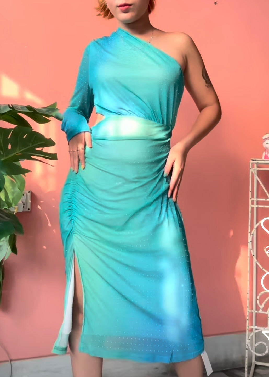 Shimmery One-Shoulder Ombre Dress