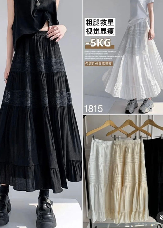 Long Flare Skirt with Lace Detailing