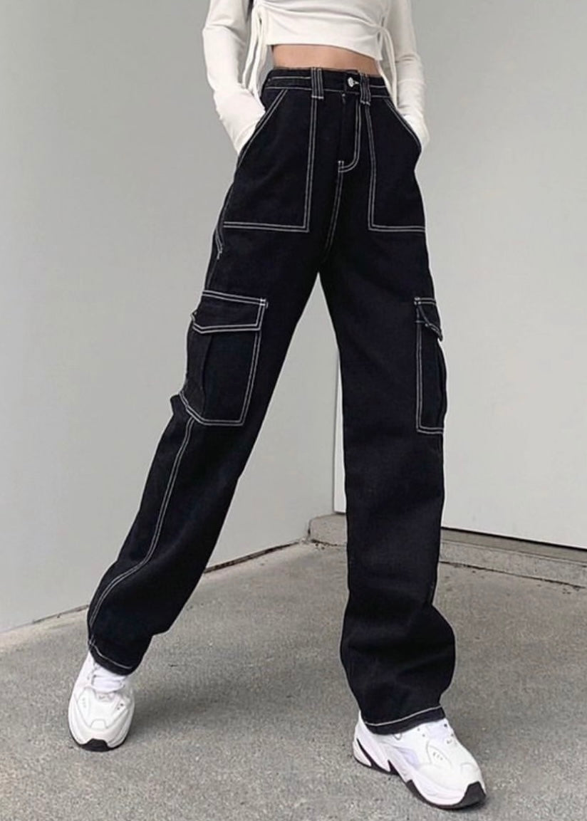 Trending Black Denim Cargo Pant