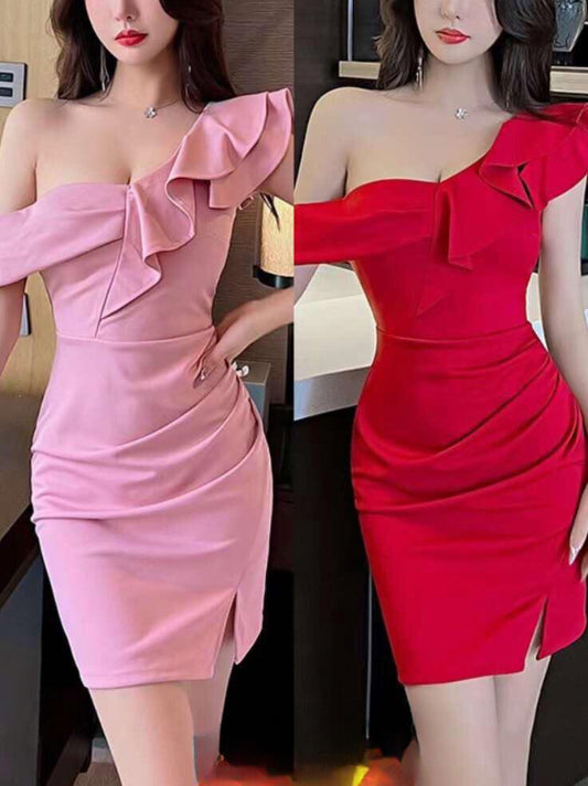 One Shoulder Bodycon Frill Dress