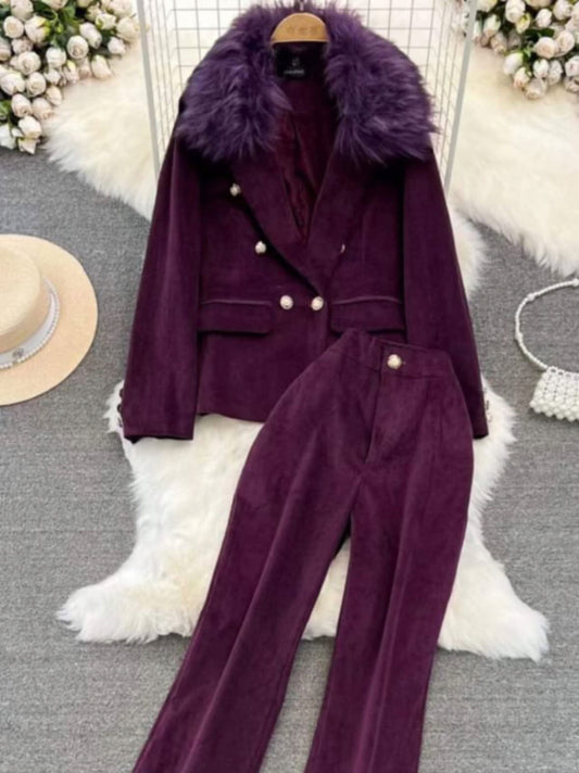 2 Pc Fur Jacket Co-Ord Set