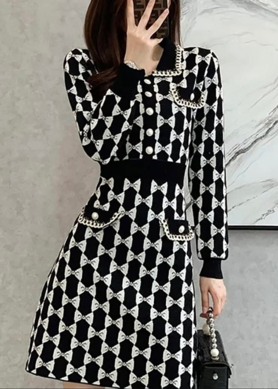 Bow Printed Winter Dress