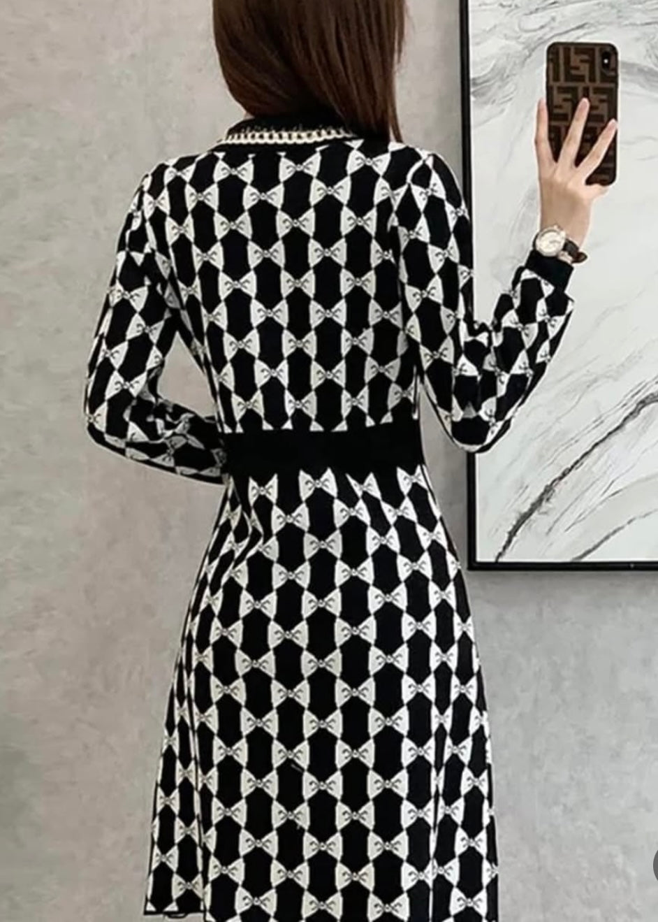 Bow Printed Winter Dress