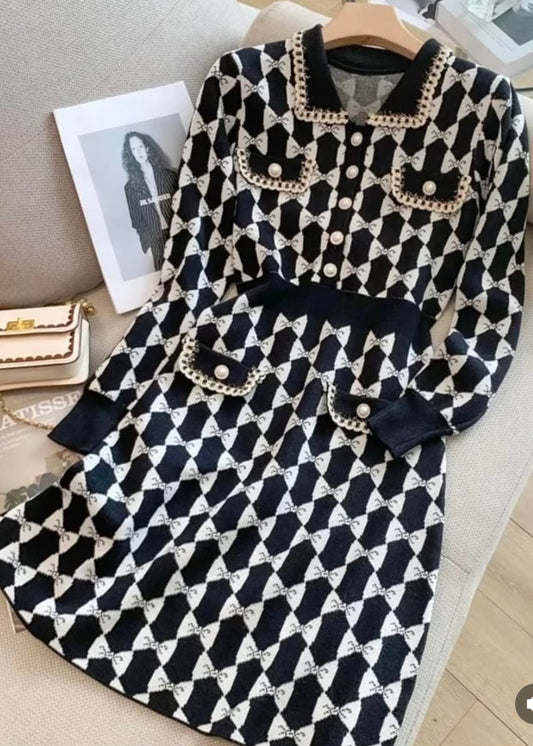 Bow Printed Winter Dress