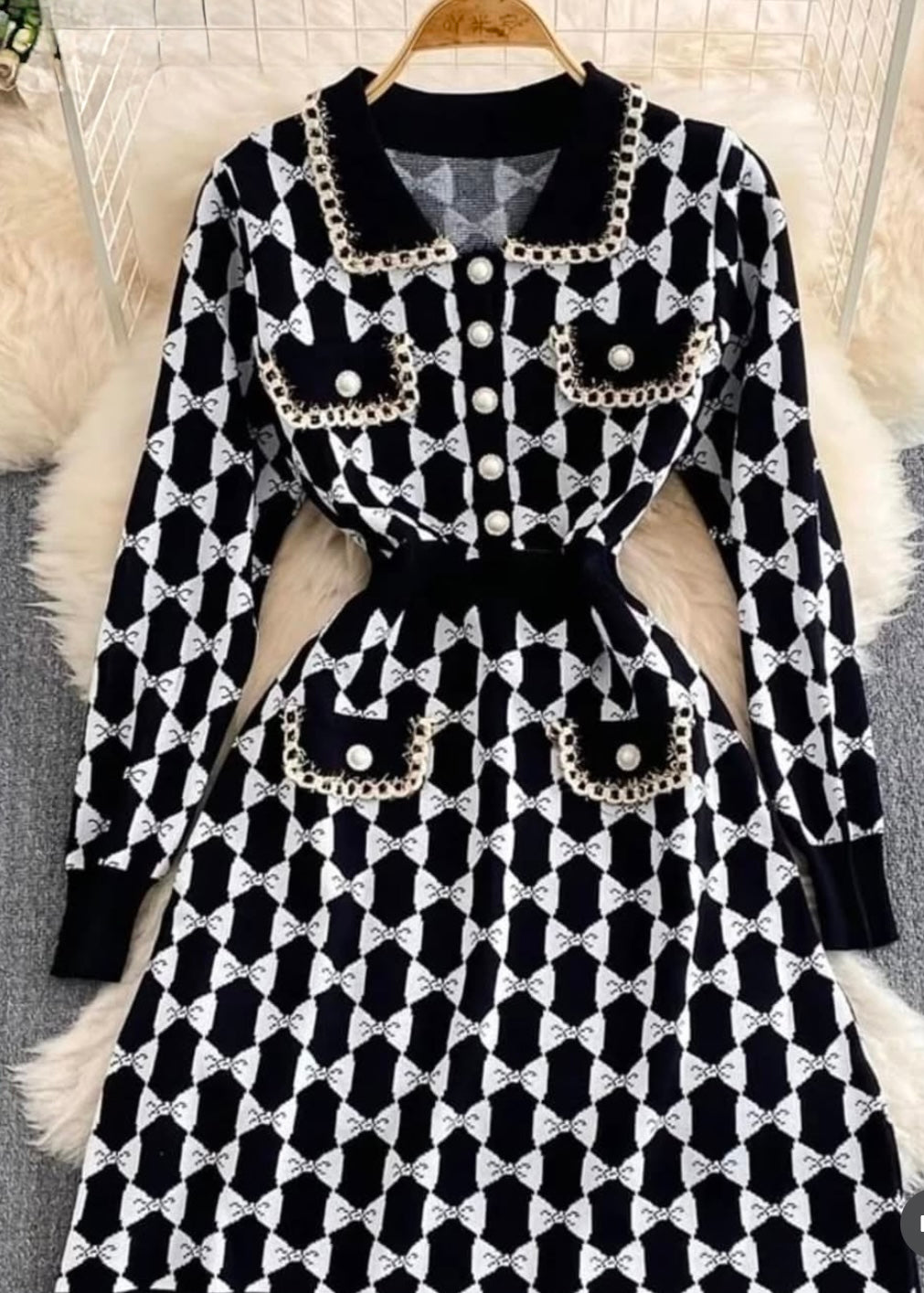 Bow Printed Winter Dress