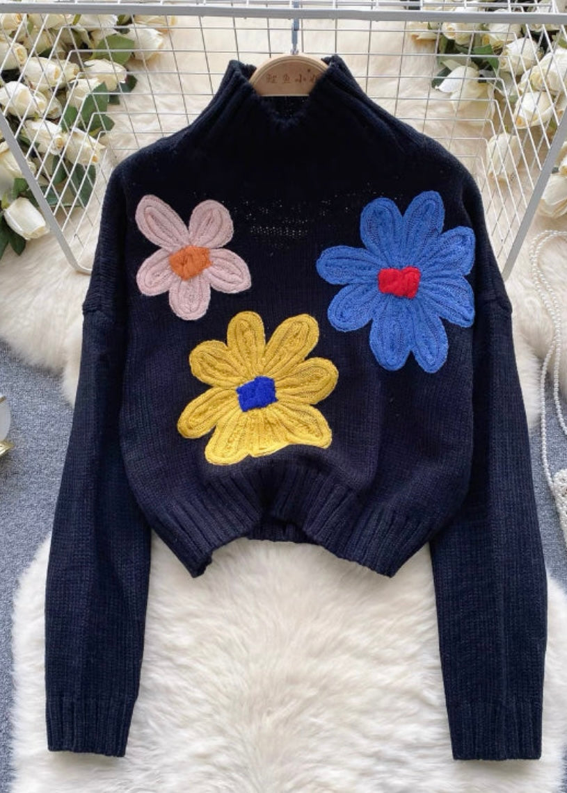 Cute Floral High Neck Sweatshirt