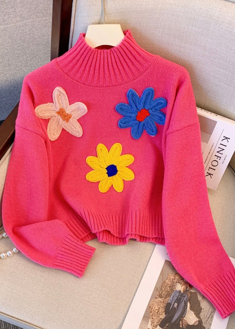 Cute Floral High Neck Sweatshirt