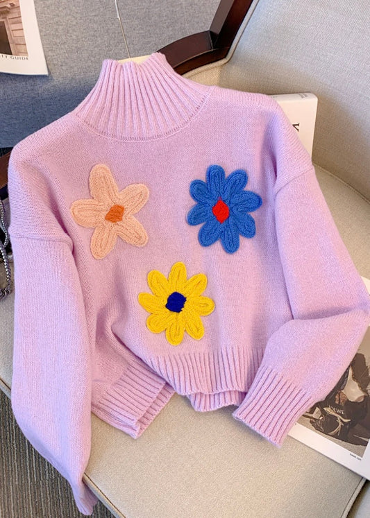 Cute Floral High Neck Sweatshirt