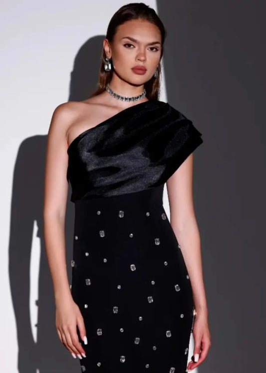 One Shoulder Partywear Velvet Dress